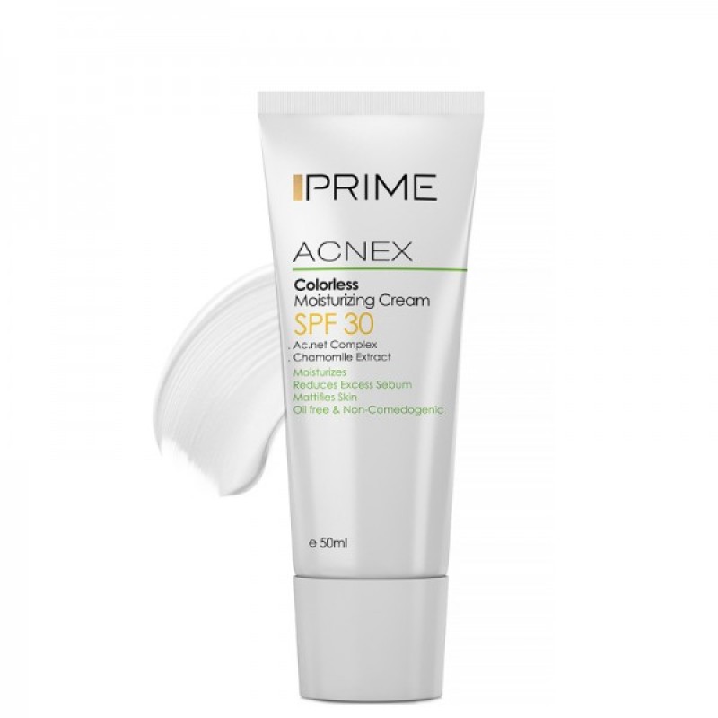 کرم مرطوب کننده بی رنگ ACNEX فاقد چربی SPF30 پریم